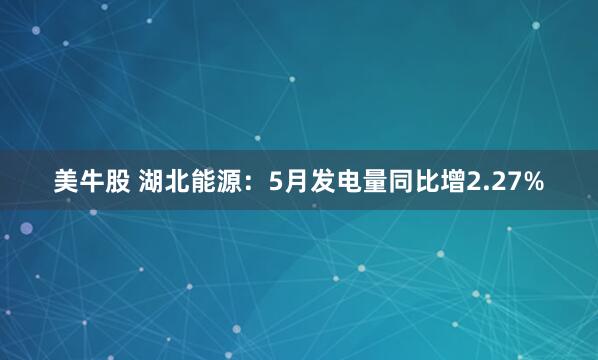 美牛股 湖北能源：5月发电量同比增2.27%